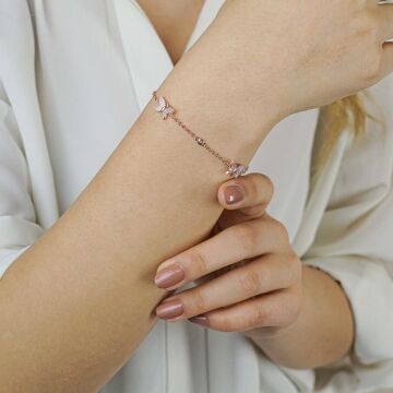 925 Ayar Gümüş Zirkon Taşlı  Kelebek Bayan  Bileklik