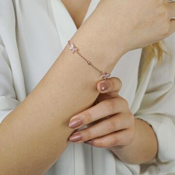 925 Ayar Gümüş Zirkon Taşlı  Kelebek Bayan  Bileklik