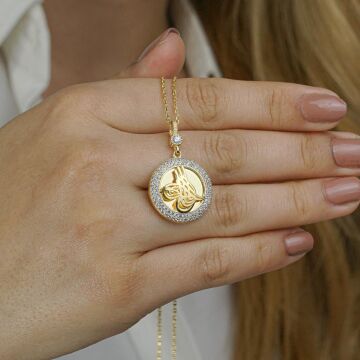 Altın Kaplama 925 Ayar Gümüş Zirkon Taşlı Osmanlı Tuğrası Bayan Set