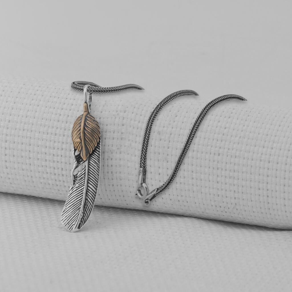 Tüy Motifli 925 Ayar Erkek Gümüş Kolye
