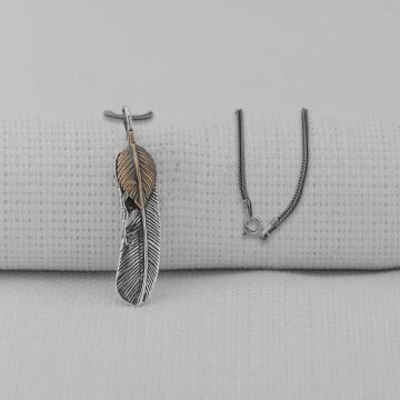 Tüy Motifli 925 Ayar Erkek Gümüş Kolye