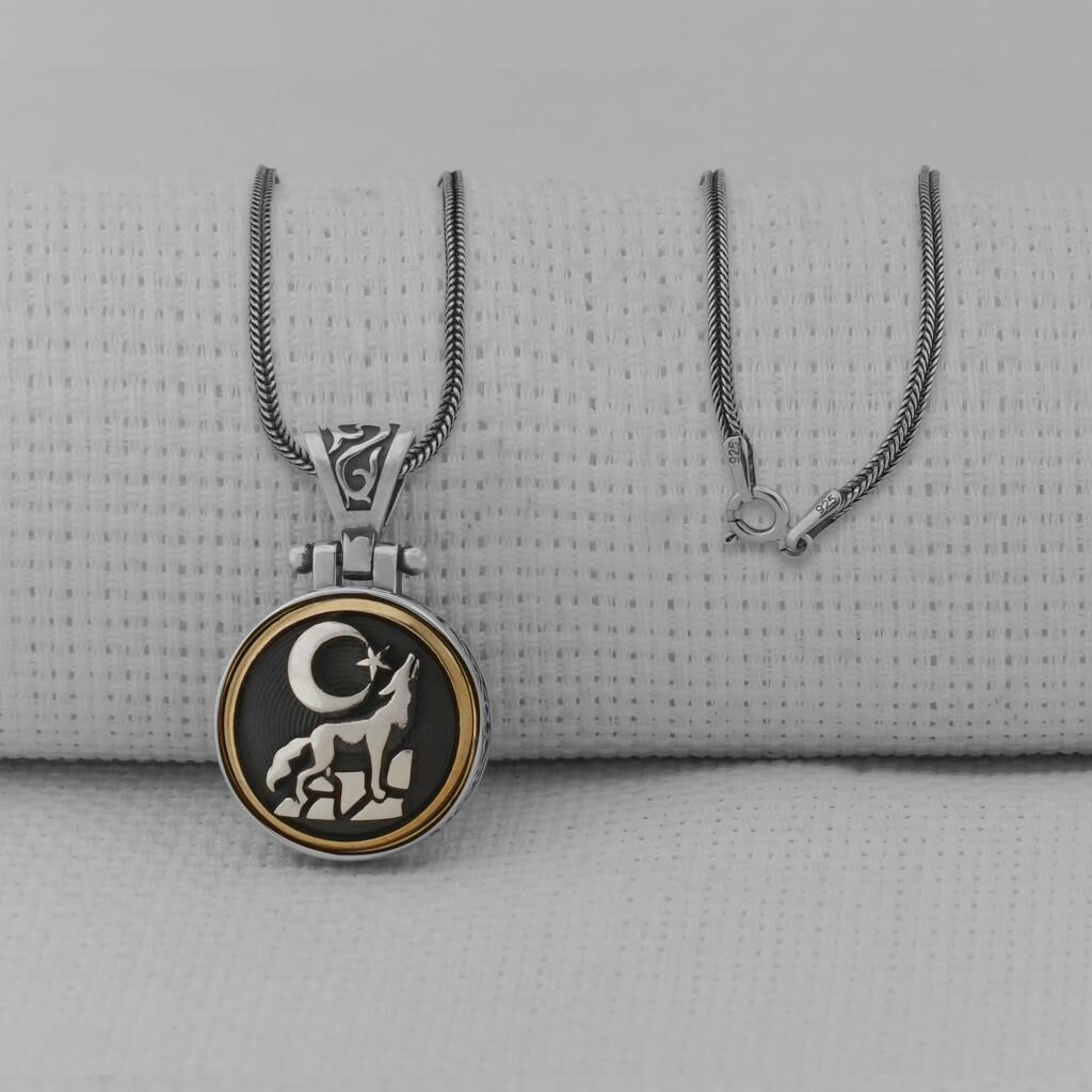 Uluyan Kurt Ayyıldız Tasarımlı Ortası Dönen 925 Ayar Gümüş Kolye