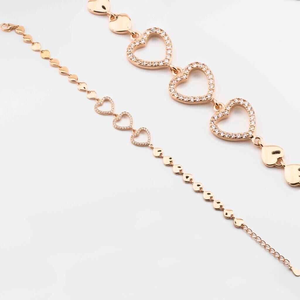 925 Ayar Gümüş Zirkon Taşlı  Kalpli Bayan  Bileklik