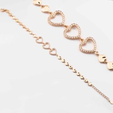 925 Ayar Gümüş Zirkon Taşlı  Kalpli Bayan  Bileklik