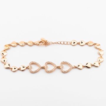 925 Ayar Gümüş Zirkon Taşlı  Kalpli Bayan  Bileklik