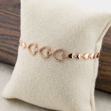 925 Ayar Gümüş Zirkon Taşlı  Kalpli Bayan  Bileklik