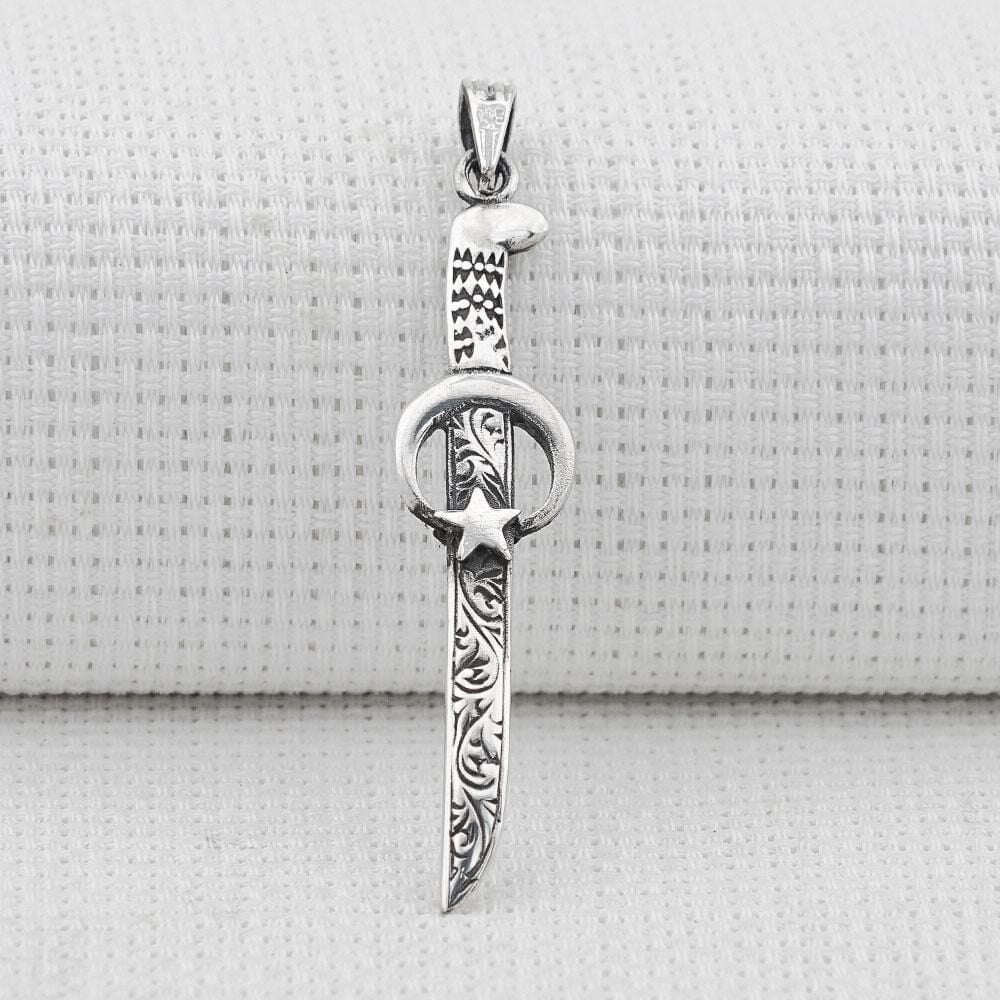 Ay Yıldız Kılıç Tasarımlı 925 Ayar Gümüş Kolye Ucu