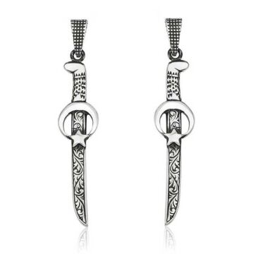 Ay Yıldız Kılıç Tasarımlı 925 Ayar Gümüş Kolye Ucu