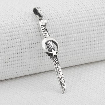 Ay Yıldız Kılıç Tasarımlı 925 Ayar Gümüş Kolye Ucu