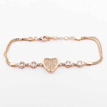 925 Ayar Gümüş Rose Kalp Tek Taş Bileklik