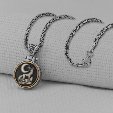 Uluyan Kurt Ayyıldız Tasarımlı Ortası Dönen Kral Zincirli 925 Ayar Gümüş Kolye