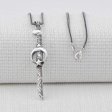 Ay Yıldız Kılıç Tasarımlı 925 Ayar Gümüş Kolye