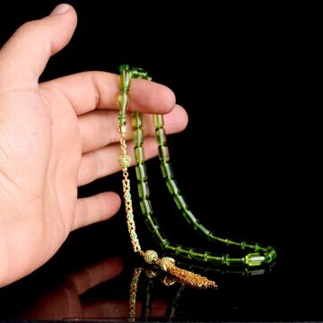 Zirkon Taşlı Gümüş Püsküllü Kapsül Kesim Damla Kehribar Tesbih