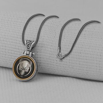 Göktürkçe Türk Yazılı Kurt Tasarımlı Ortası Dönen 925 Ayar Gümüş Kolye