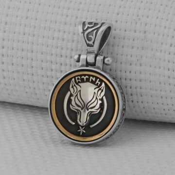 Göktürkçe Türk Yazılı Kurt Tasarımlı Ortası Dönen 925 Ayar Gümüş Kolye Ucu