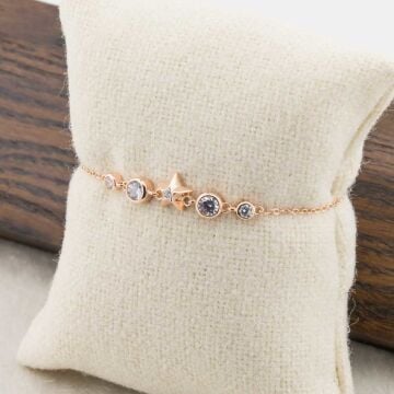 925 Ayar Gümüş Tek Taş  ve Yıldız Bayan Bileklik