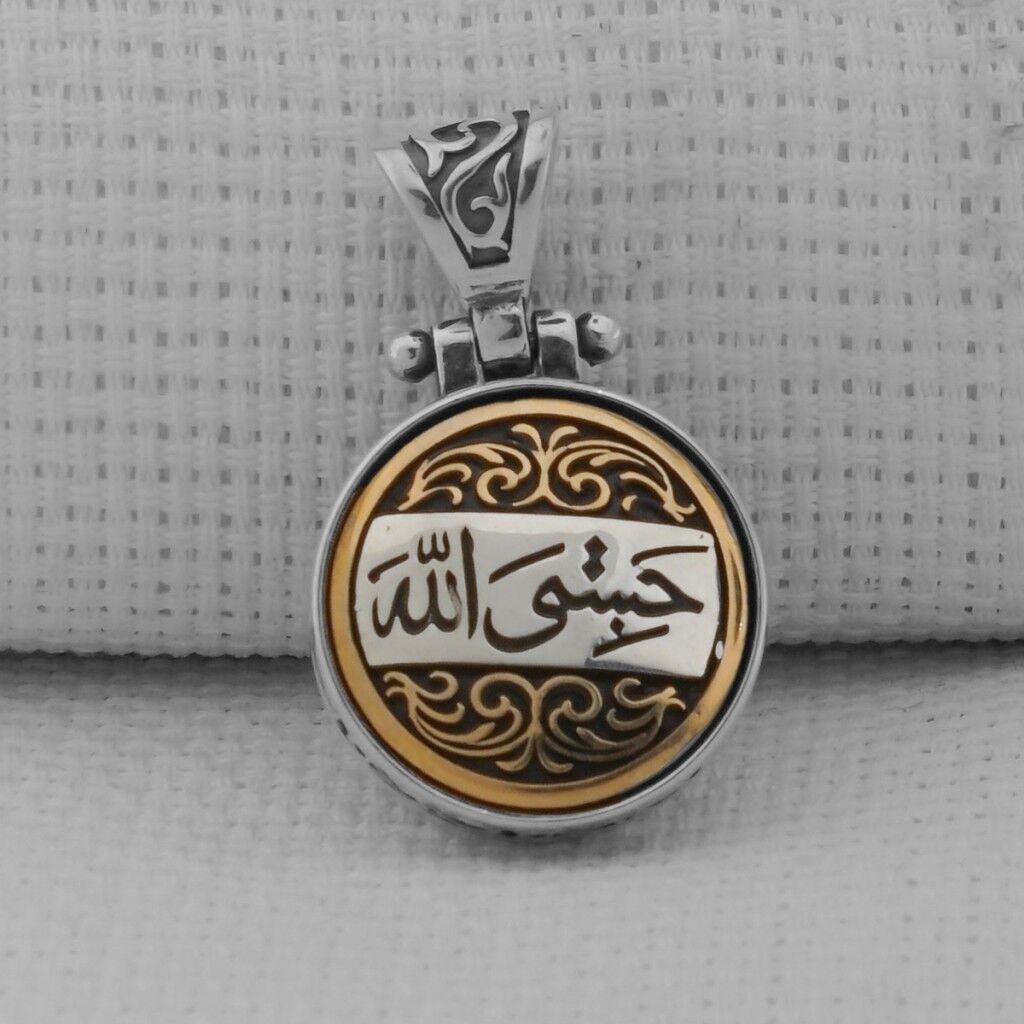Hasbiyallah Yazılı Ortası Dönen 925 Ayar Gümüş Kolye Ucu