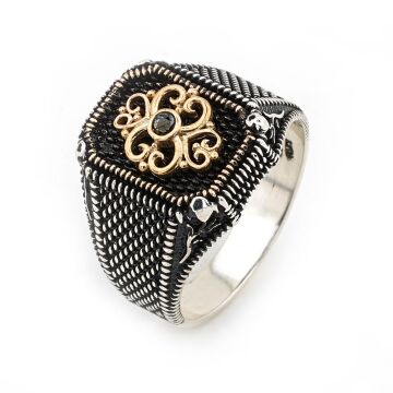 İşlemeli Lale Figürlü 925 Ayar Gümüş Yüzük