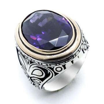 925 Ayar Gümüş Mor  Zirkon Taşlı Yüzük