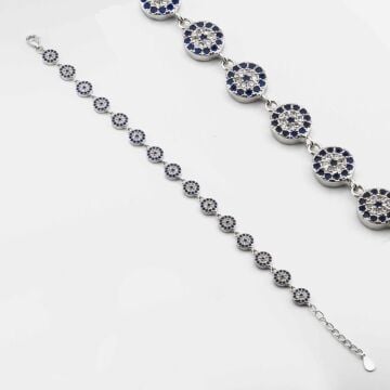 925 Ayar Gümüş  Zirkon Taşlı Nazarlı Bayan Bileklik