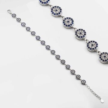 925 Ayar Gümüş  Zirkon Taşlı Nazarlı Bayan Bileklik