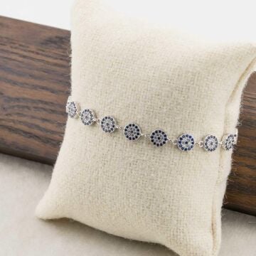 925 Ayar Gümüş  Zirkon Taşlı Nazarlı Bayan Bileklik