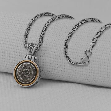 Mührü Süleyman Ortası Dönen Kral Zincirli 925 Ayar Gümüş Kolye