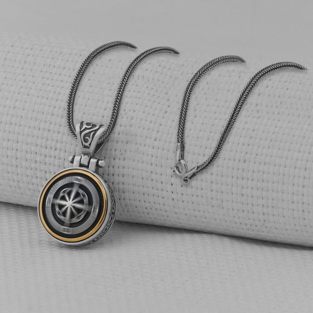 Ortası Dönen 925 Ayar Gümüş Pusula Kolye