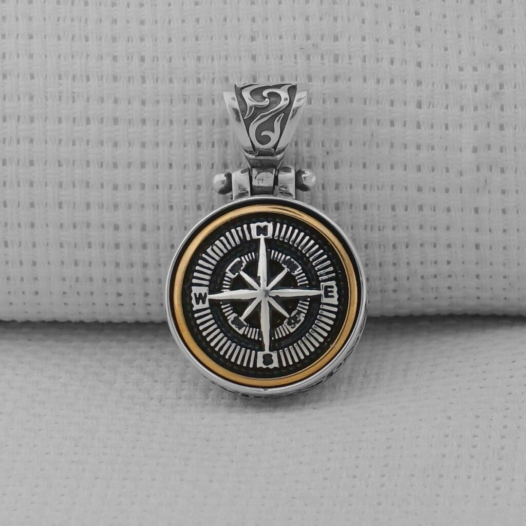 Ortası Dönen 925 Ayar Gümüş Pusula Kolye Ucu