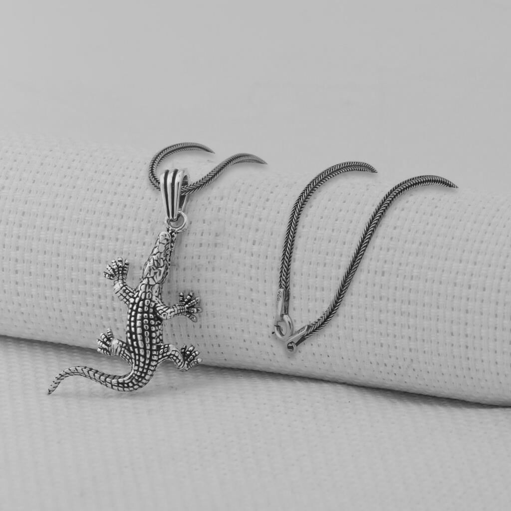 Timsah 925 Ayar Erkek Gümüş Kolye