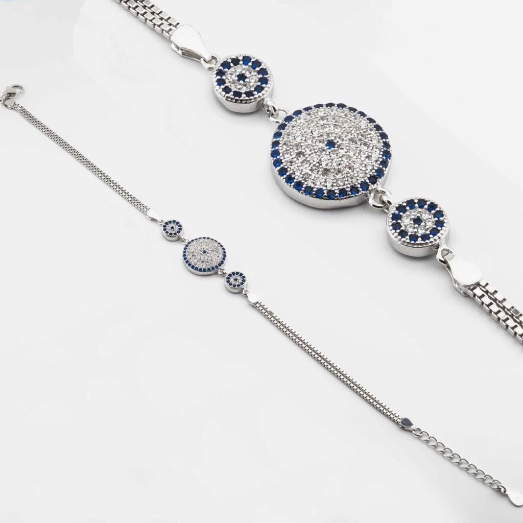 925 Ayar Gümüş Zirkon Taşlı  Nazar Bayan Bileklik