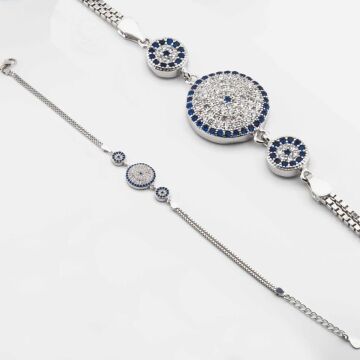 925 Ayar Gümüş Zirkon Taşlı  Nazar Bayan Bileklik