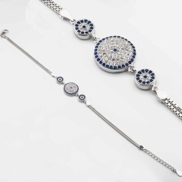 925 Ayar Gümüş Zirkon Taşlı  Nazar Bayan Bileklik