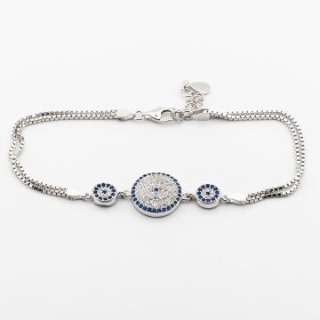 925 Ayar Gümüş Zirkon Taşlı  Nazar Bayan Bileklik