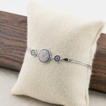 925 Ayar Gümüş Zirkon Taşlı  Nazar Bayan Bileklik