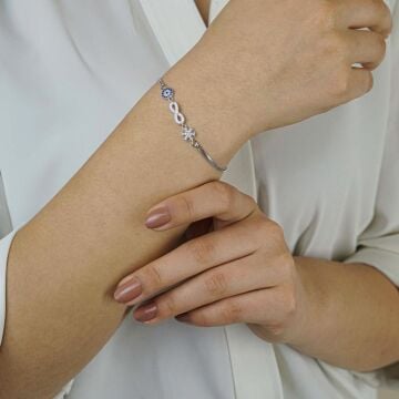 925 Ayar Gümüş Nazarlı Sonsuzluk Kar Tanesi Bayan  Bileklik