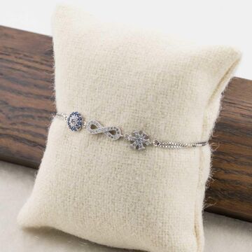 925 Ayar Gümüş Nazarlı Sonsuzluk Kar Tanesi Bayan  Bileklik