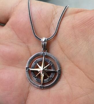 925 Ayar Gümüş Pusula Kolye