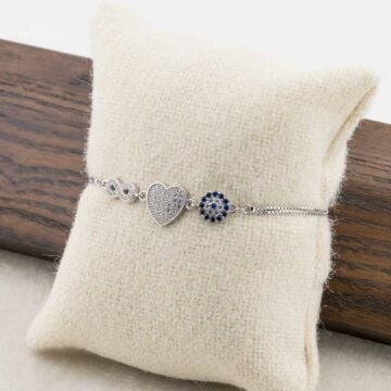 925 Ayar Gümüş Nazar Boncuklu Kalp Sonsuzluk Bayan  Bileklik