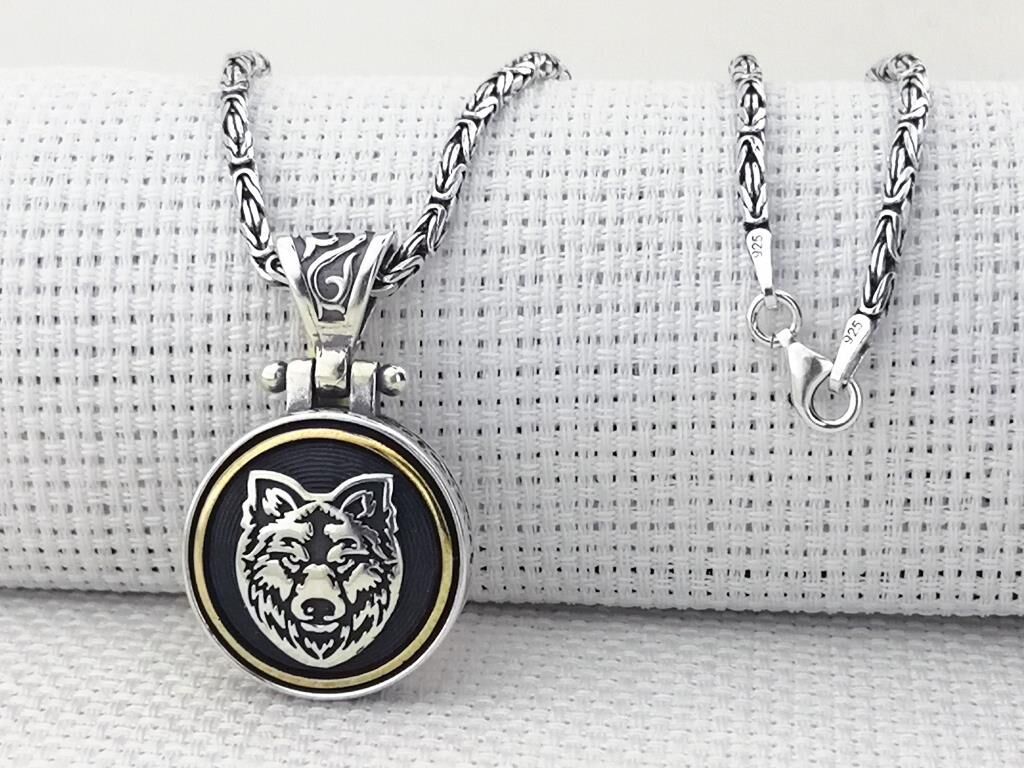 Bozkurt Tasarımlı Kral Zincirli Ortası Dönen 925 Ayar Gümüş Kolye