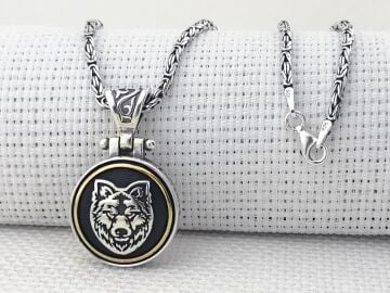 Bozkurt Tasarımlı Kral Zincirli Ortası Dönen 925 Ayar Gümüş Kolye