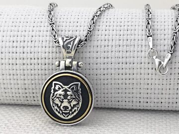 Bozkurt Tasarımlı Kral Zincirli Ortası Dönen 925 Ayar Gümüş Kolye