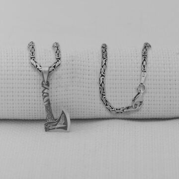 Balta Tasarımlı Kalın Zincirli 925 Ayar Gümüş Kolye