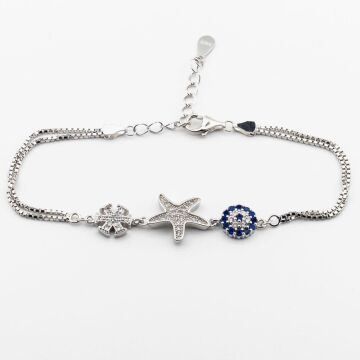 925 Ayar Gümüş Nazar Kar Tanesi Yıldızlı Bayan  Bileklik