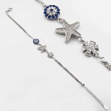 925 Ayar Gümüş Nazar Kar Tanesi Yıldızlı Bayan  Bileklik