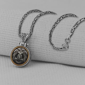 Çift Başlı Selçuklu Kartalı Kral Zincirli Ortası Dönen 925 Ayar Gümüş Kolye