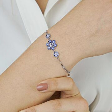 925 Ayar Gümüş Nazar Boncuklu Kar Tanesi Bayan Bileklik