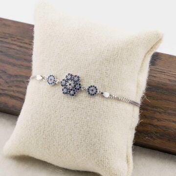 925 Ayar Gümüş Nazar Boncuklu Kar Tanesi Bayan Bileklik