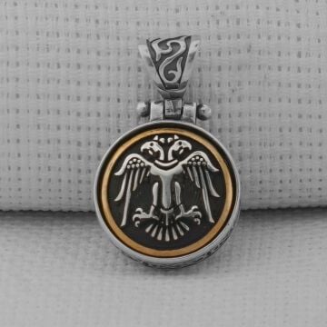 Çift Başlı Selçuklu Kartalı Ortası Dönen 925 Ayar Gümüş Kolye Ucu