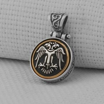 Çift Başlı Selçuklu Kartalı Ortası Dönen 925 Ayar Gümüş Kolye Ucu